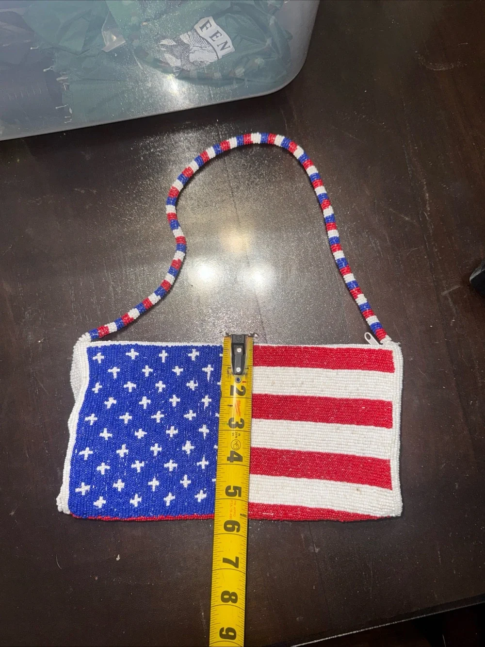 Beaded American Flag Stars Stripes HandBag Nima Red White Blue - Picture 5 of 5